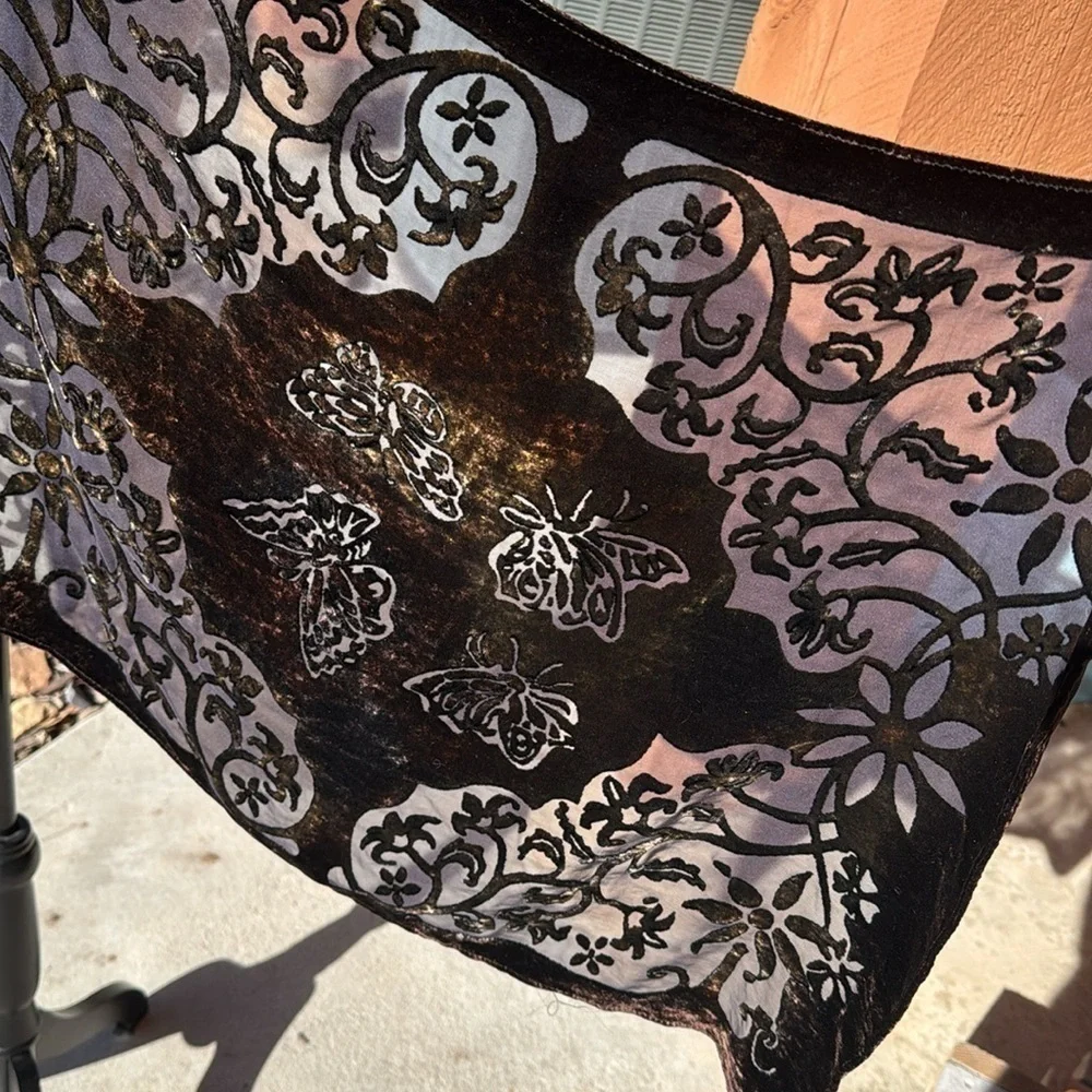 Kevin O’Brien Studio Silk Blend Velvet Burnout Butterflies Large Scarf Wrap